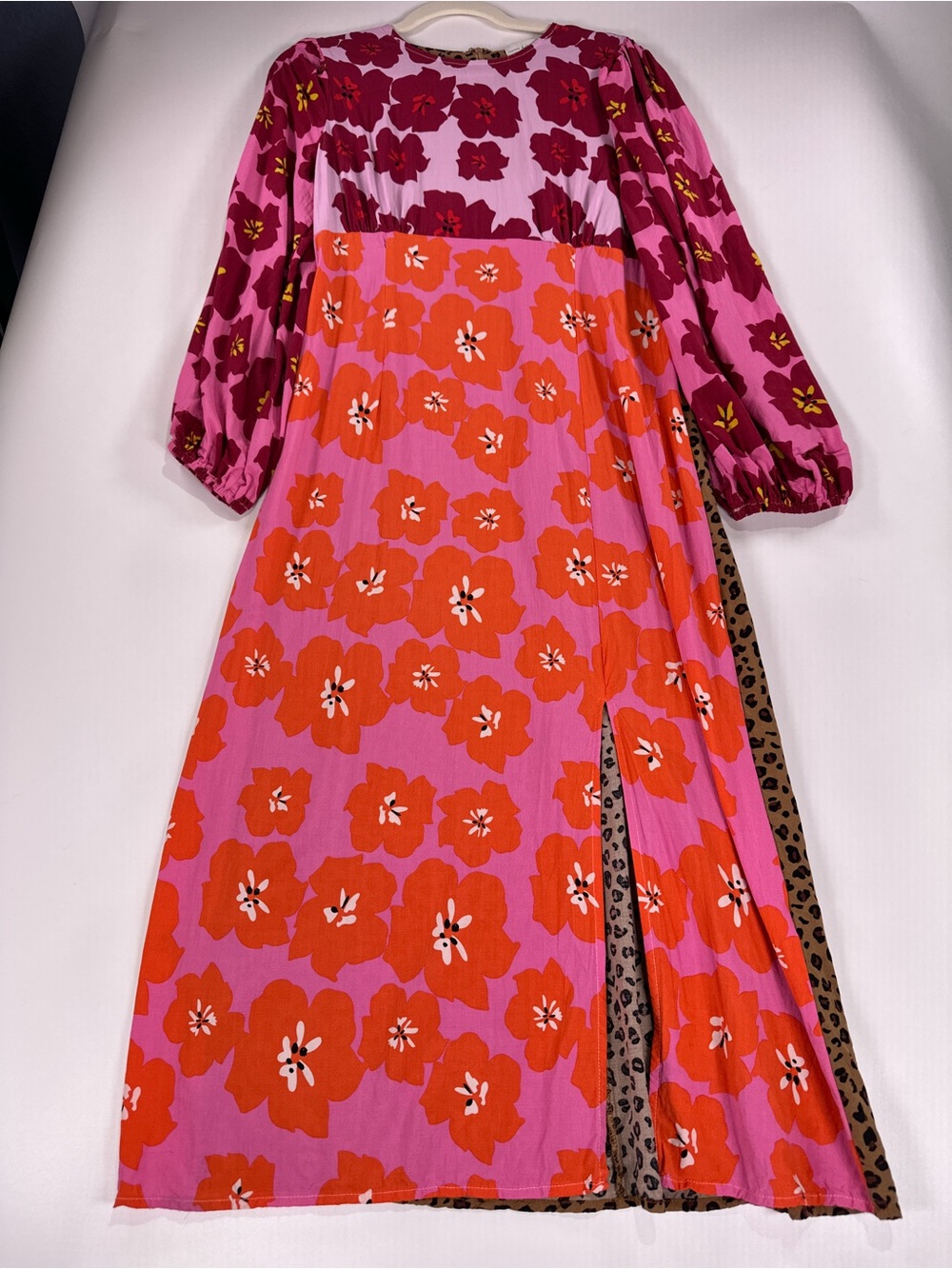 Never Fully Dressed Mixed Print Floral Leopard Balloon Sleeve Maxi Pink Size 10 - Picture 2 of 15